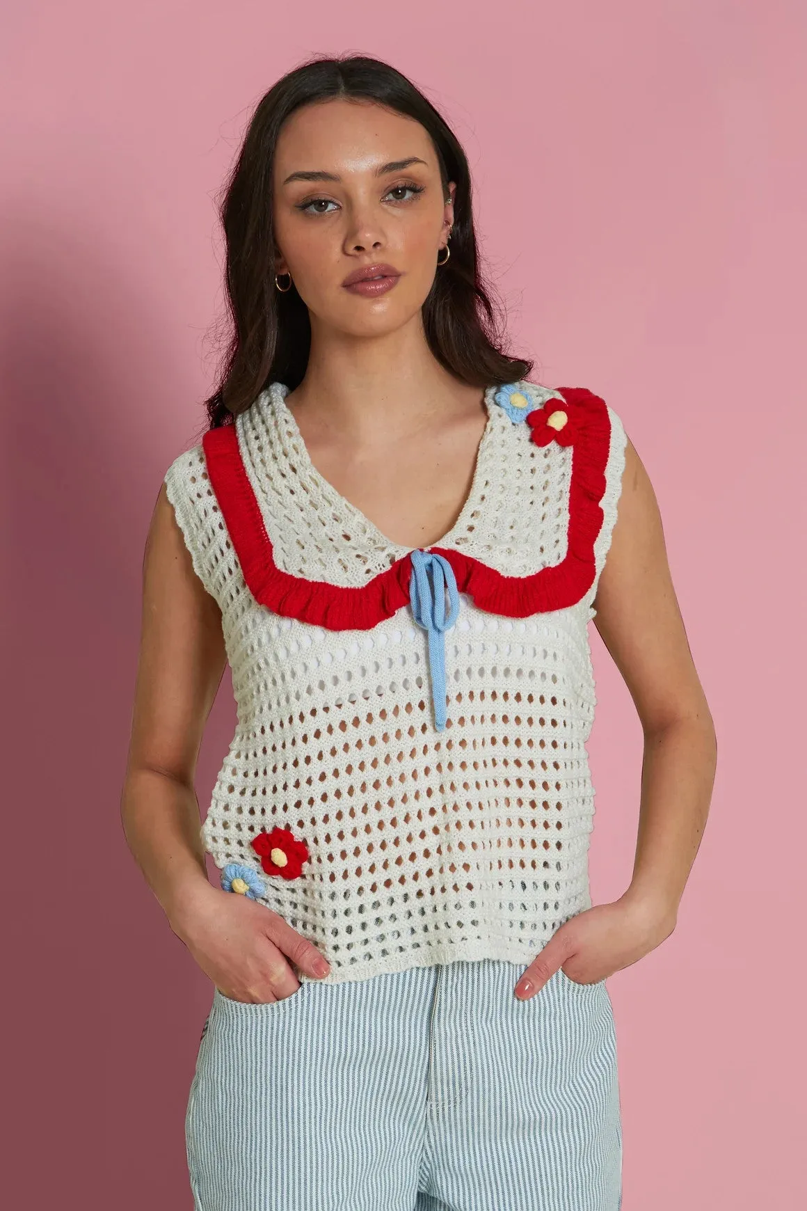 Neon Rose - Rhea Knitted Flower Detail Vest