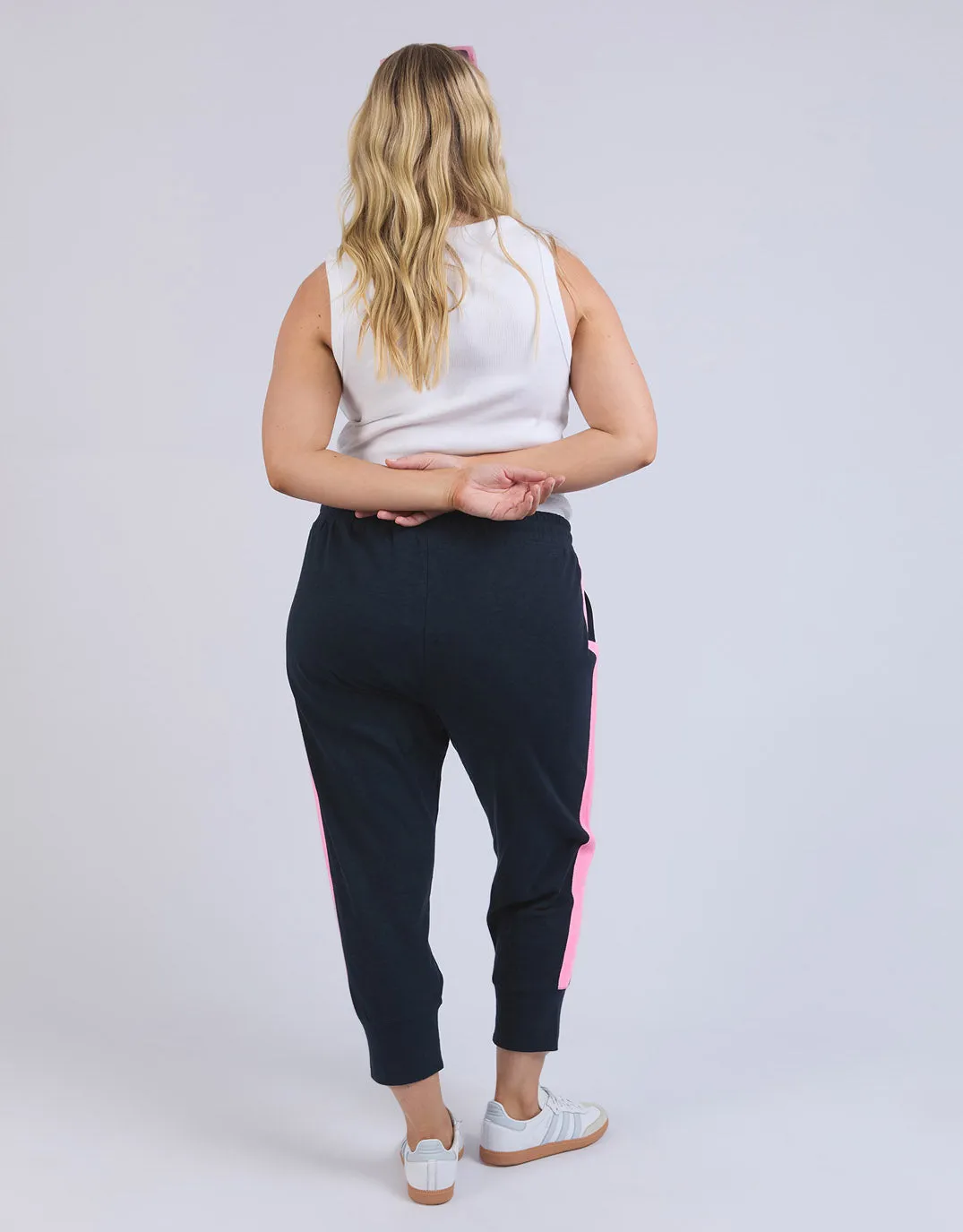 Neon Side Tape 3/4 Brunch Pants  - Navy/Neon Pink