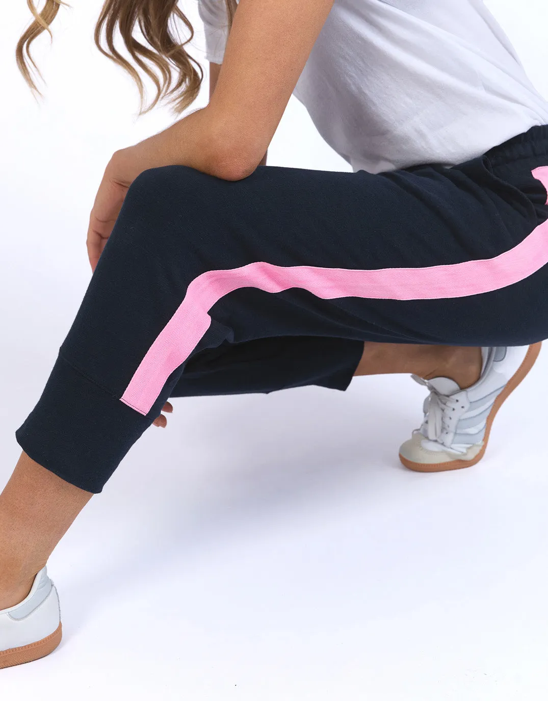 Neon Side Tape 3/4 Brunch Pants  - Navy/Neon Pink