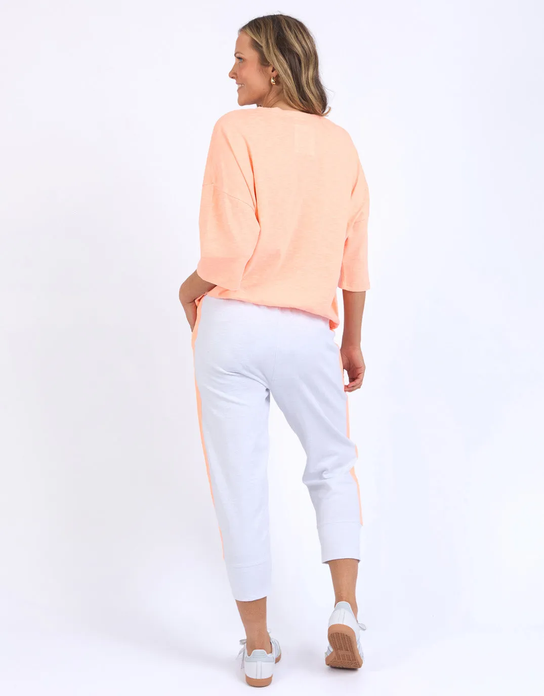 Neon Side Tape 3/4 Brunch Pants  - White/Neon Orange