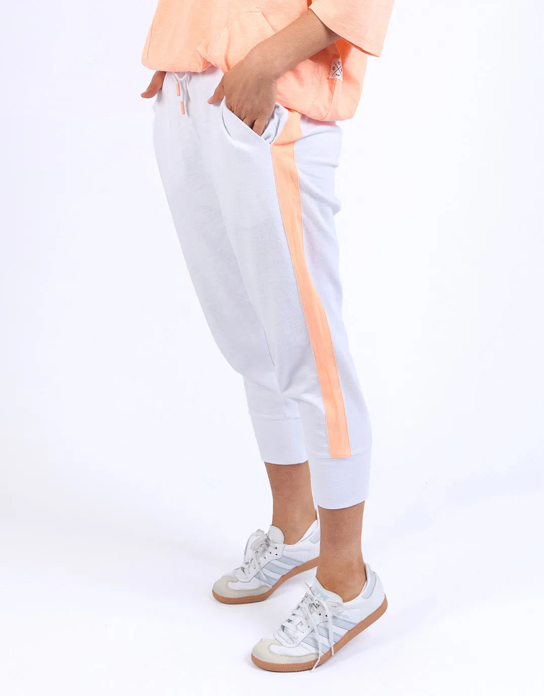 Neon Side Tape 3/4 Brunch Pants  - White/Neon Orange