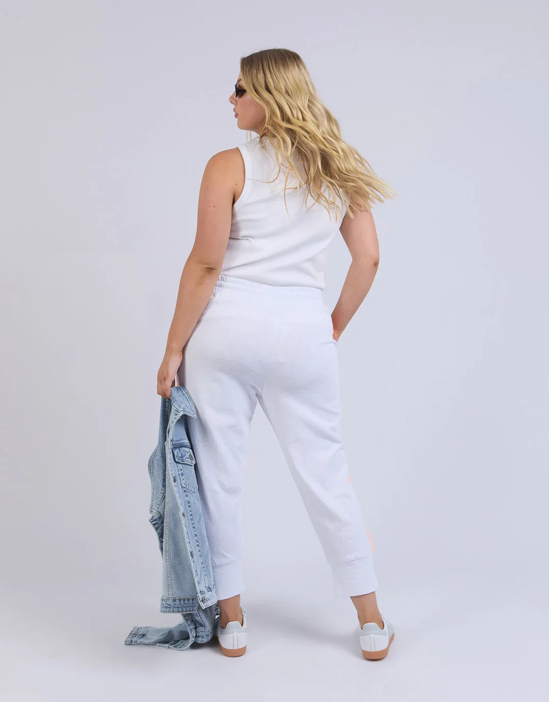 Neon Side Tape 3/4 Brunch Pants  - White/Neon Orange