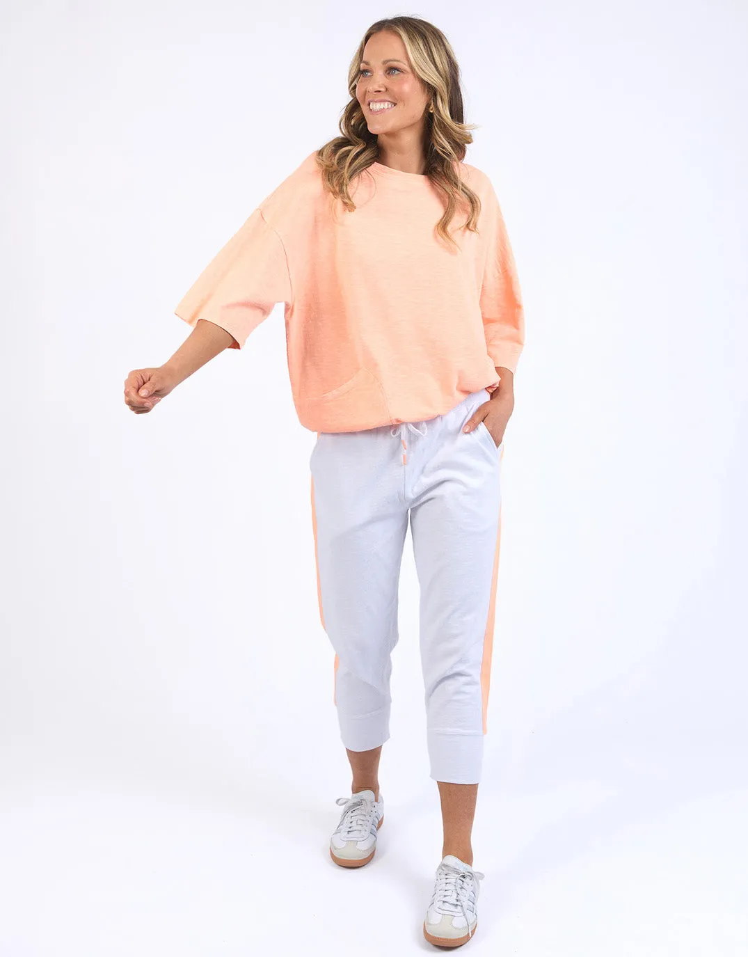 Neon Side Tape 3/4 Brunch Pants  - White/Neon Orange