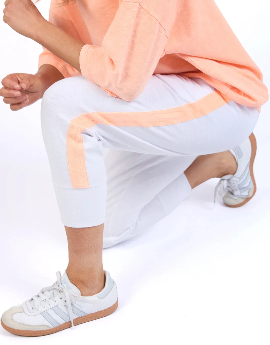 Neon Side Tape 3/4 Brunch Pants  - White/Neon Orange