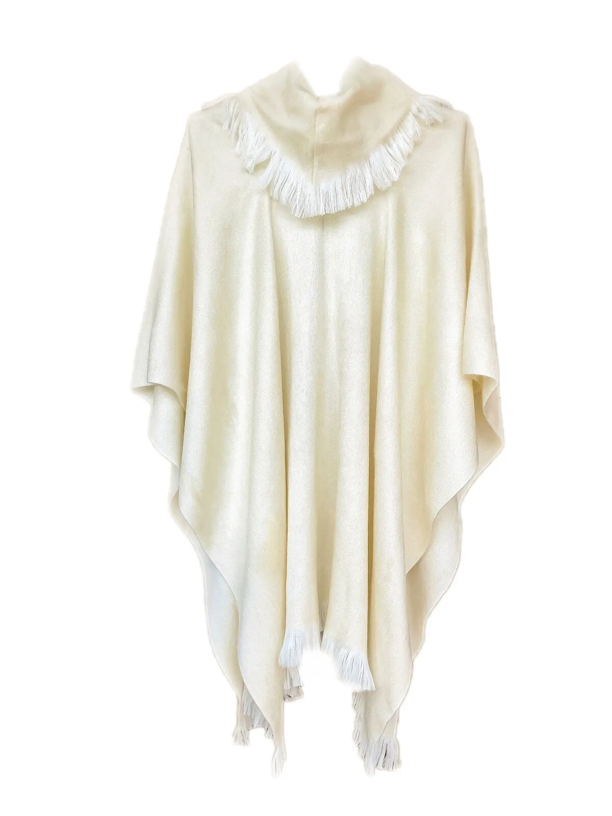 Numbaime - Lightweight Baby Alpaca Collared Poncho - White - Unisex