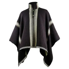 Nunkui - Llama Wool Unisex South American Handwoven Wide Thick Serape Poncho - striped pattern