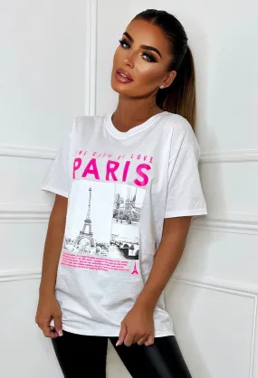 Off To Paris White Slogan T-Shirt