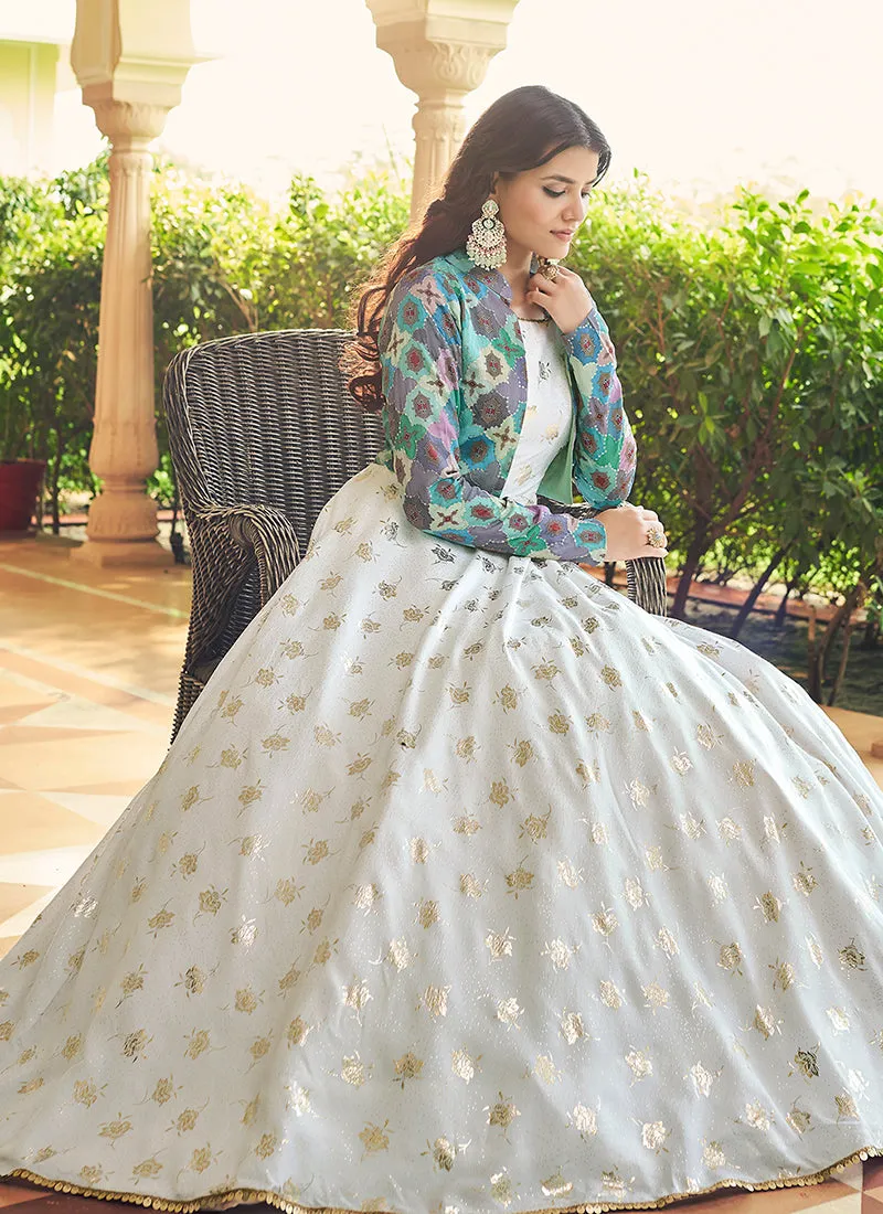 Off White Sequence Embroidered Anarkali Gown With Jacket