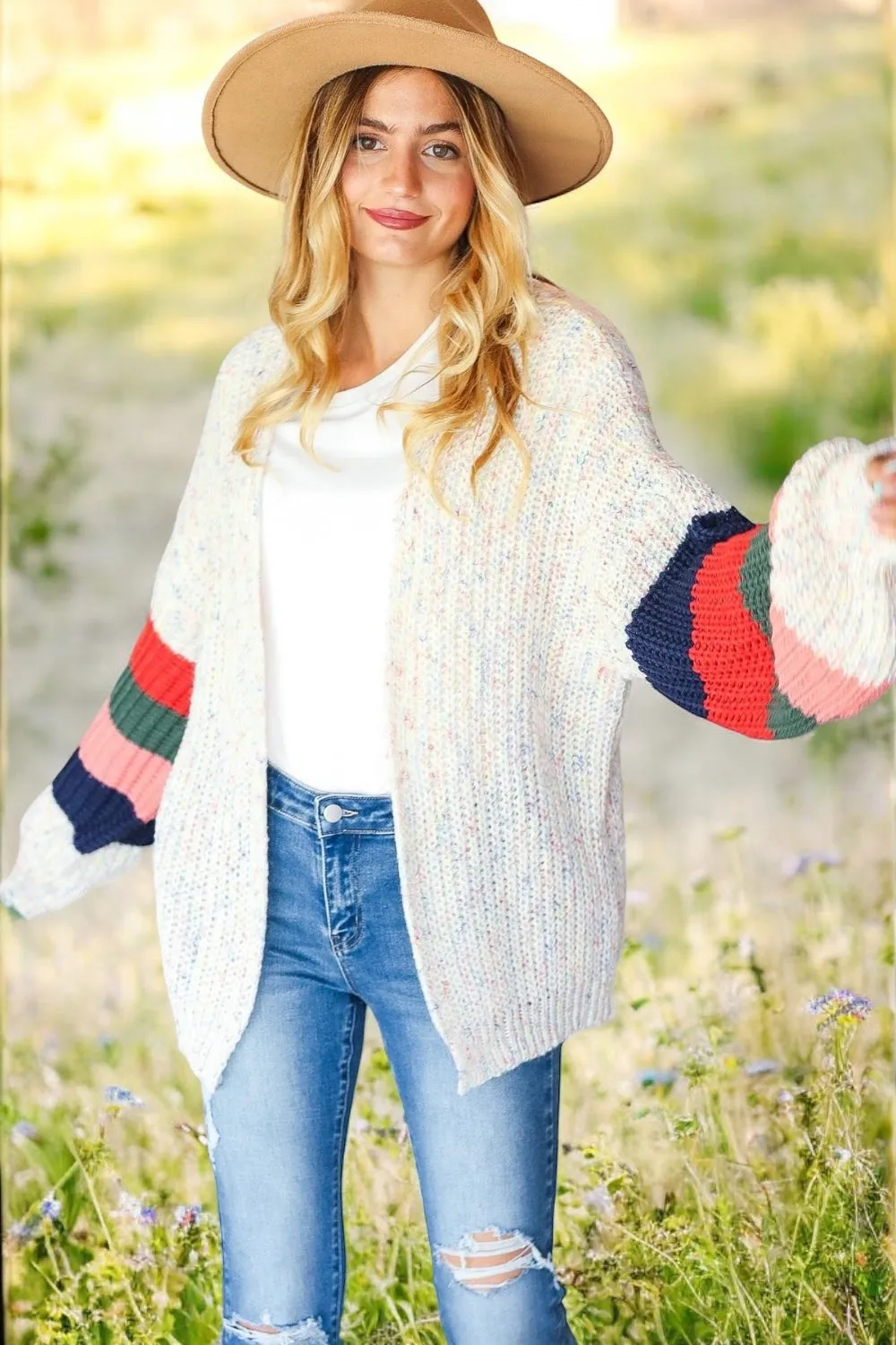 Open Front Color Block Oversized Cardigan