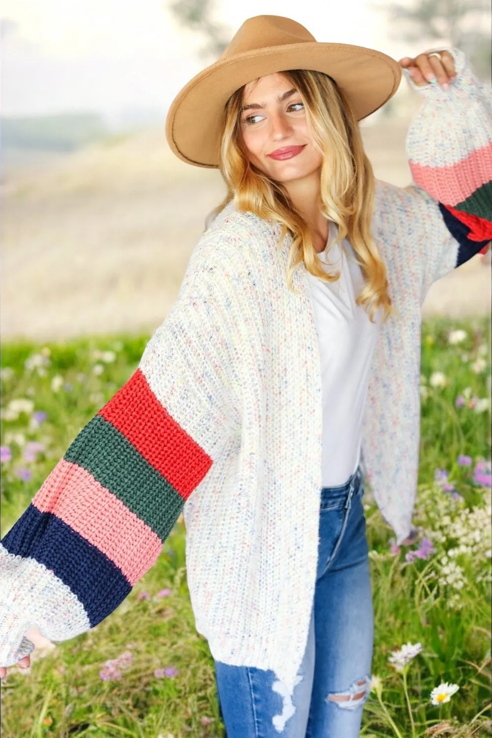 Open Front Color Block Oversized Cardigan