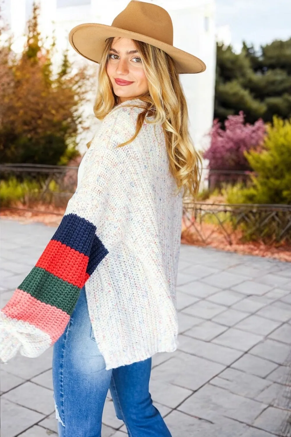 Open Front Color Block Oversized Cardigan