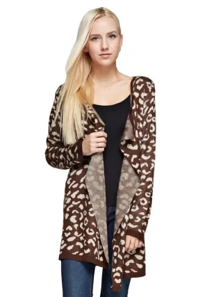 Open Front Oversized Fringe Cardigan with Leopard Brown Gold SM