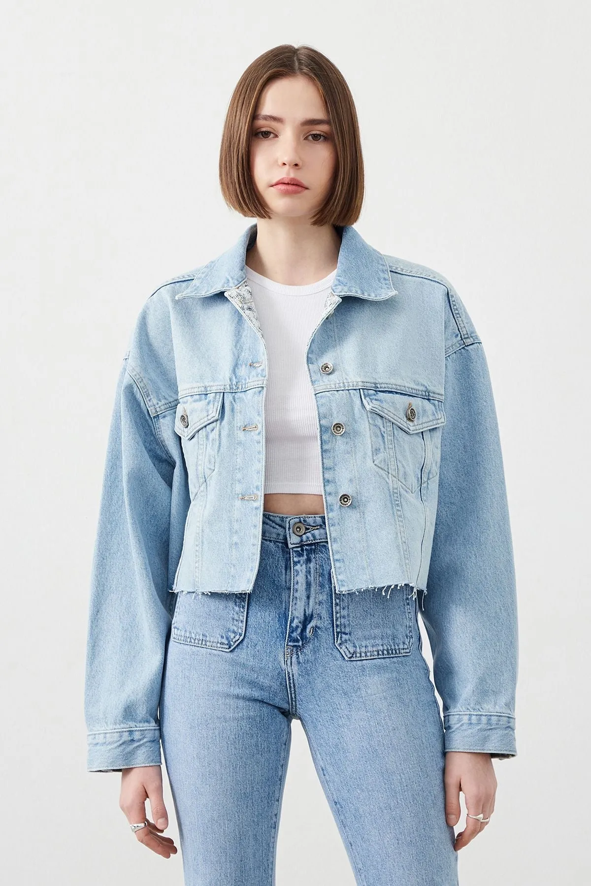 Opia Crop Oversize Fit Light Blue Women’s Denim Jacket