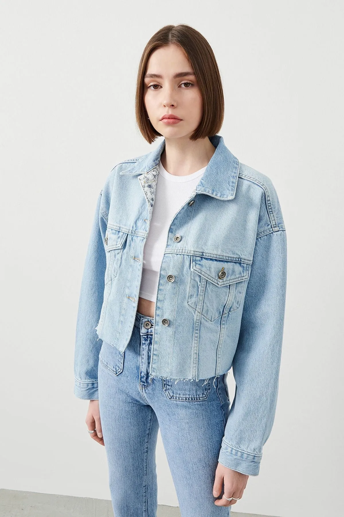 Opia Crop Oversize Fit Light Blue Women’s Denim Jacket