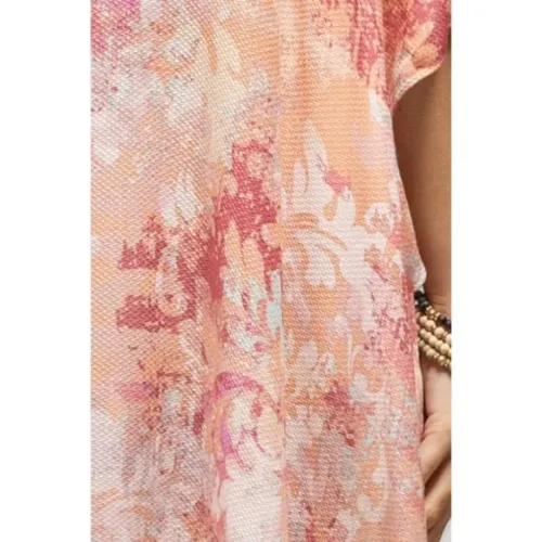 Pasadena Hills Pink Coral Watercolor Kimono Wrap Coverup Casual Layering Top