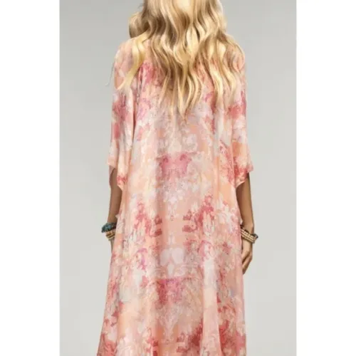 Pasadena Hills Pink Coral Watercolor Kimono Wrap Coverup Casual Layering Top