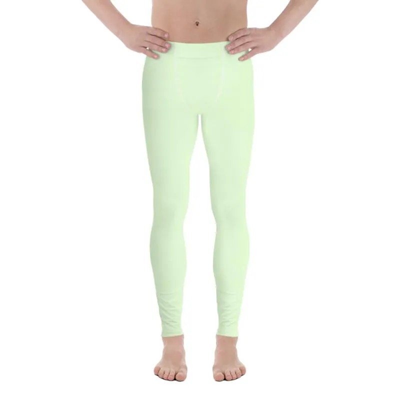 Pastel Mint Green Color Meggings, Compression Casual Tights Men's Leggings -Made in USA/EU