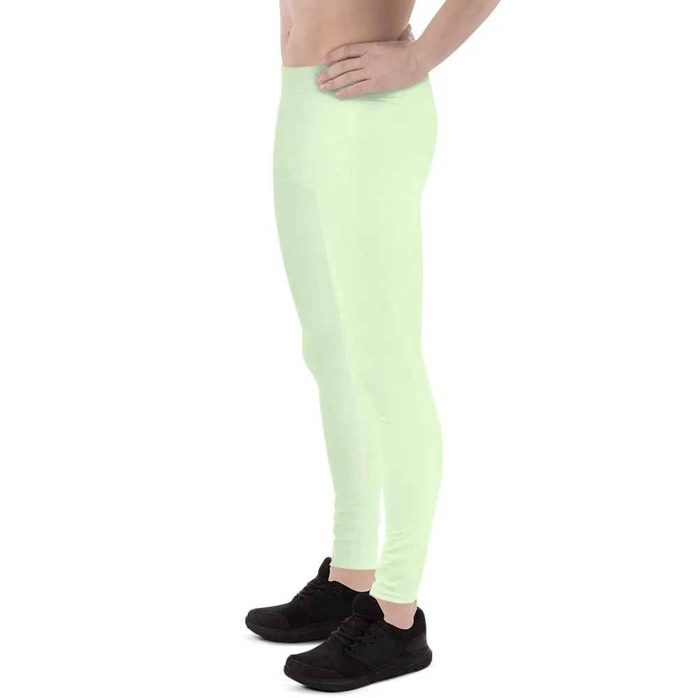 Pastel Mint Green Color Meggings, Compression Casual Tights Men's Leggings -Made in USA/EU