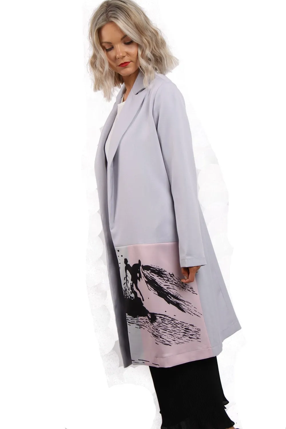 Patchwork Print Longline Duster Jacket Blazer Coat