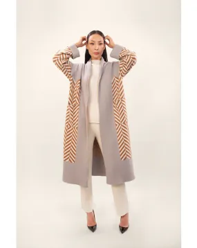 Pattern Beige & Grey Cashmere Coat