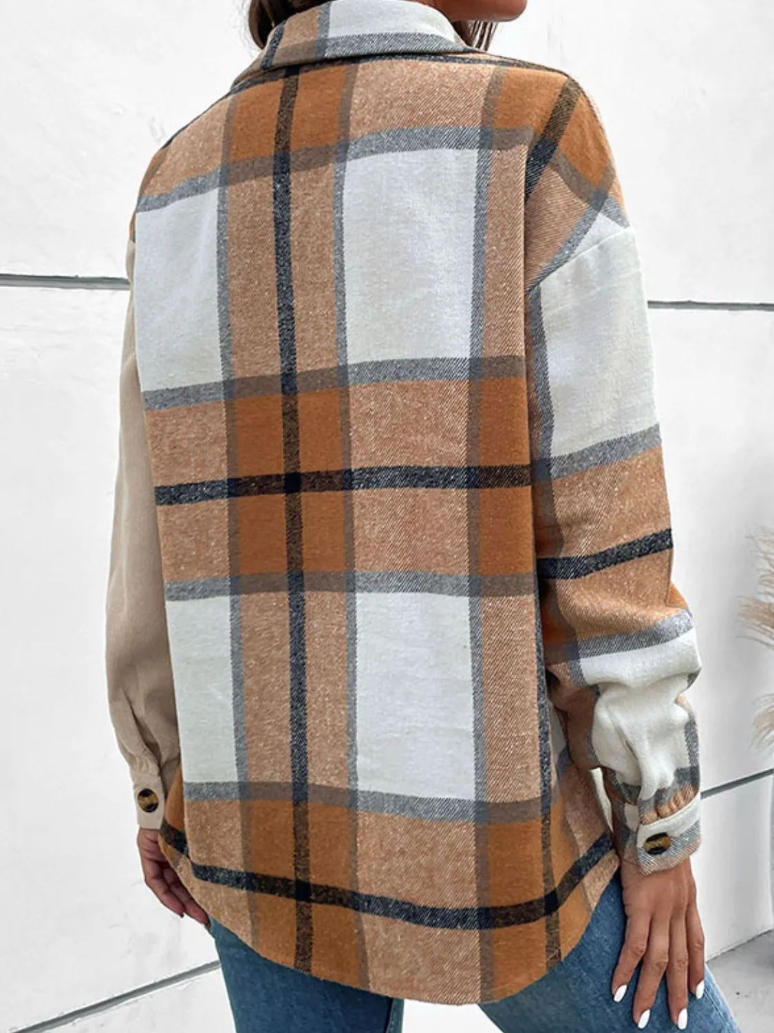 Perfect Contrast Plaid Print Dropped Shoulder shacket