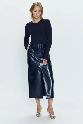 Pistola Alice Utility Midi Skirt in Navy Vinyl