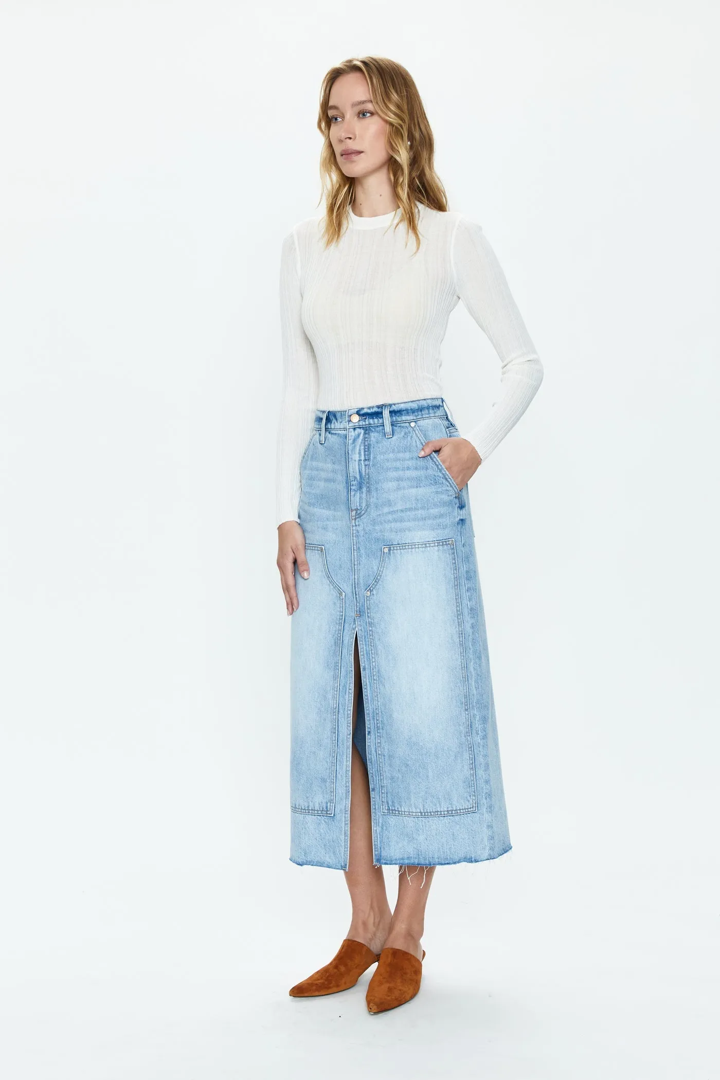 Pistola Alice Workwear High Rise Midi Skirt in Coastal