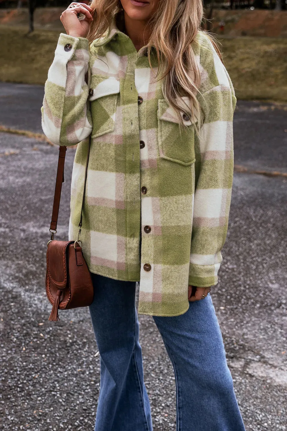 Plaid Button Up Long Sleeve Jacket Shacket