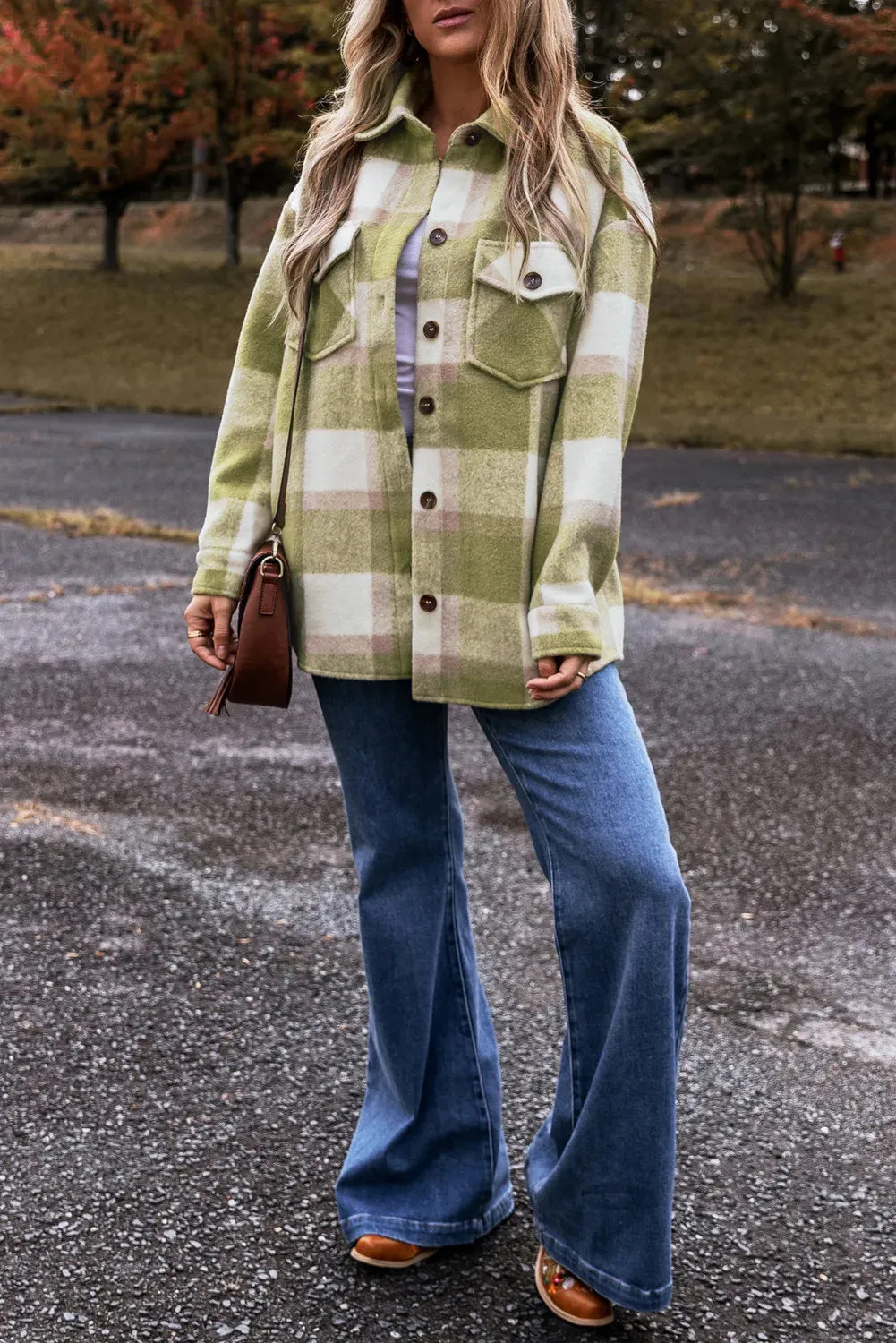 Plaid Button Up Long Sleeve Jacket Shacket