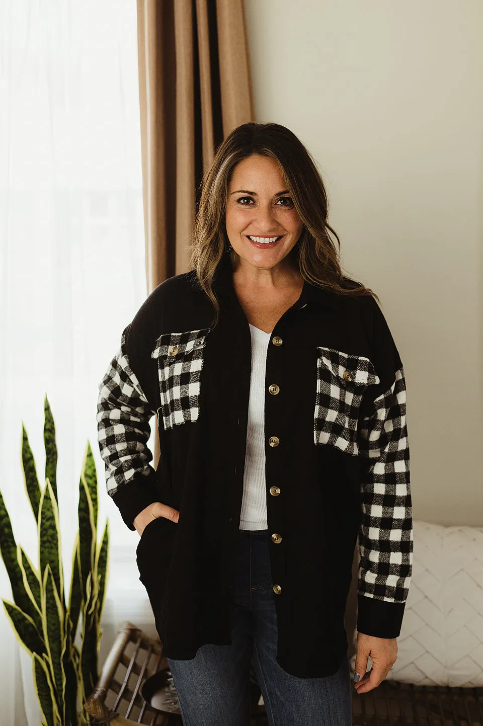 Plaid Contrast Shacket