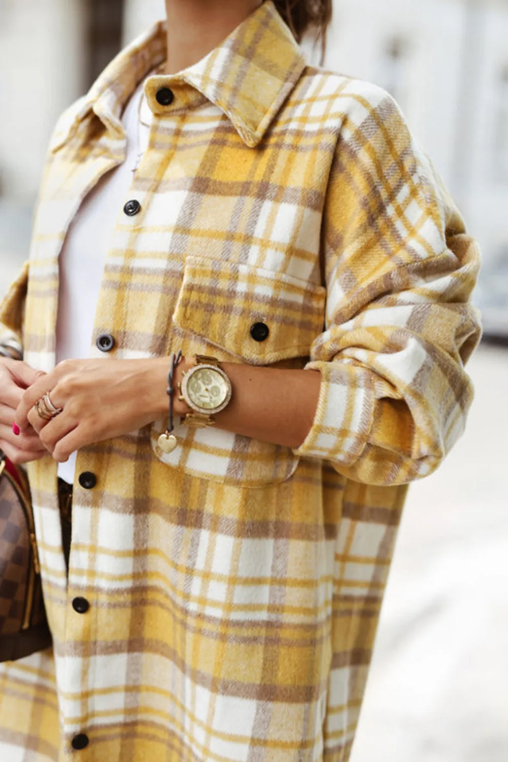 Plaid Flap Pocket Buttoned Shacket