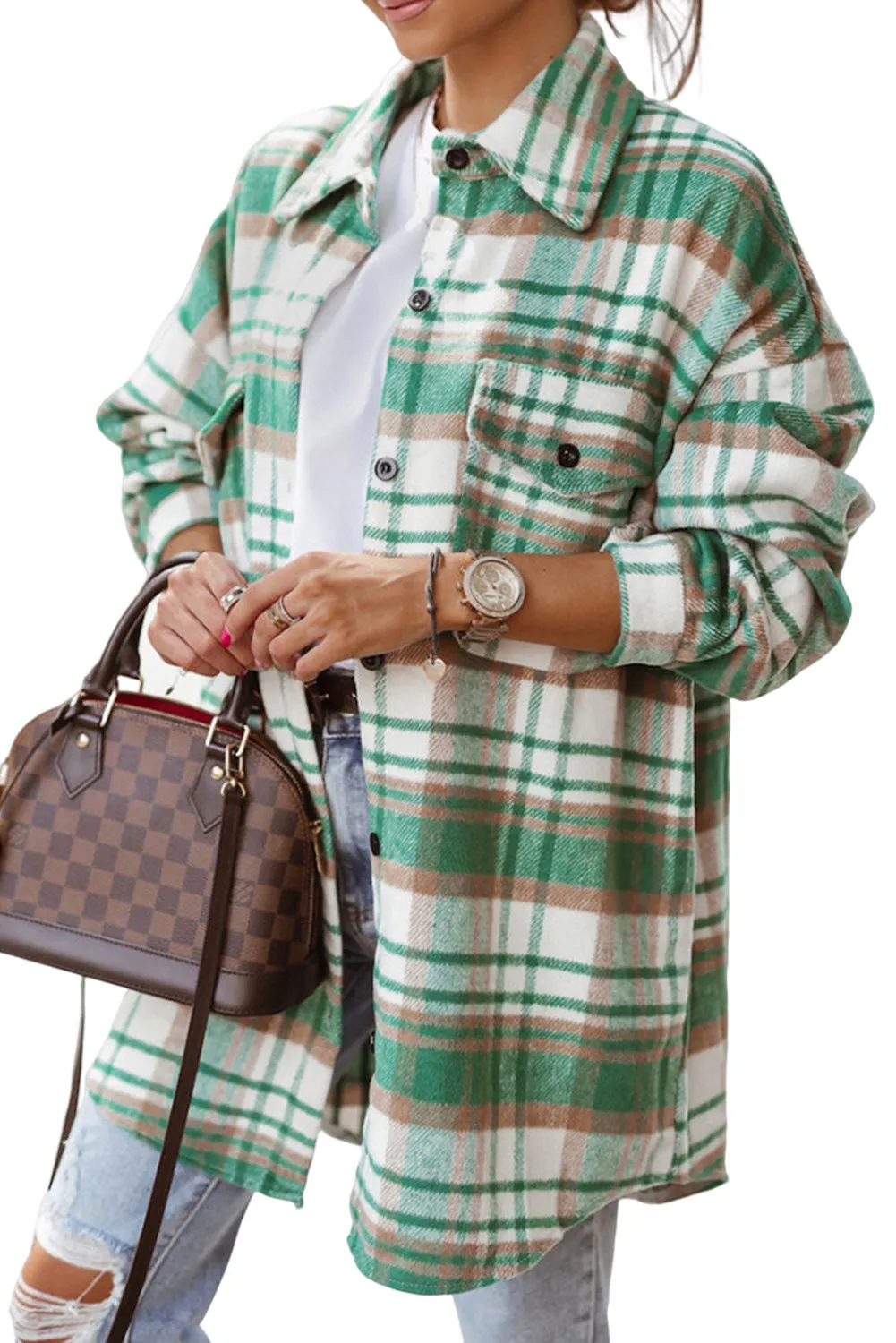 Plaid Flap Pocket Buttoned Shacket