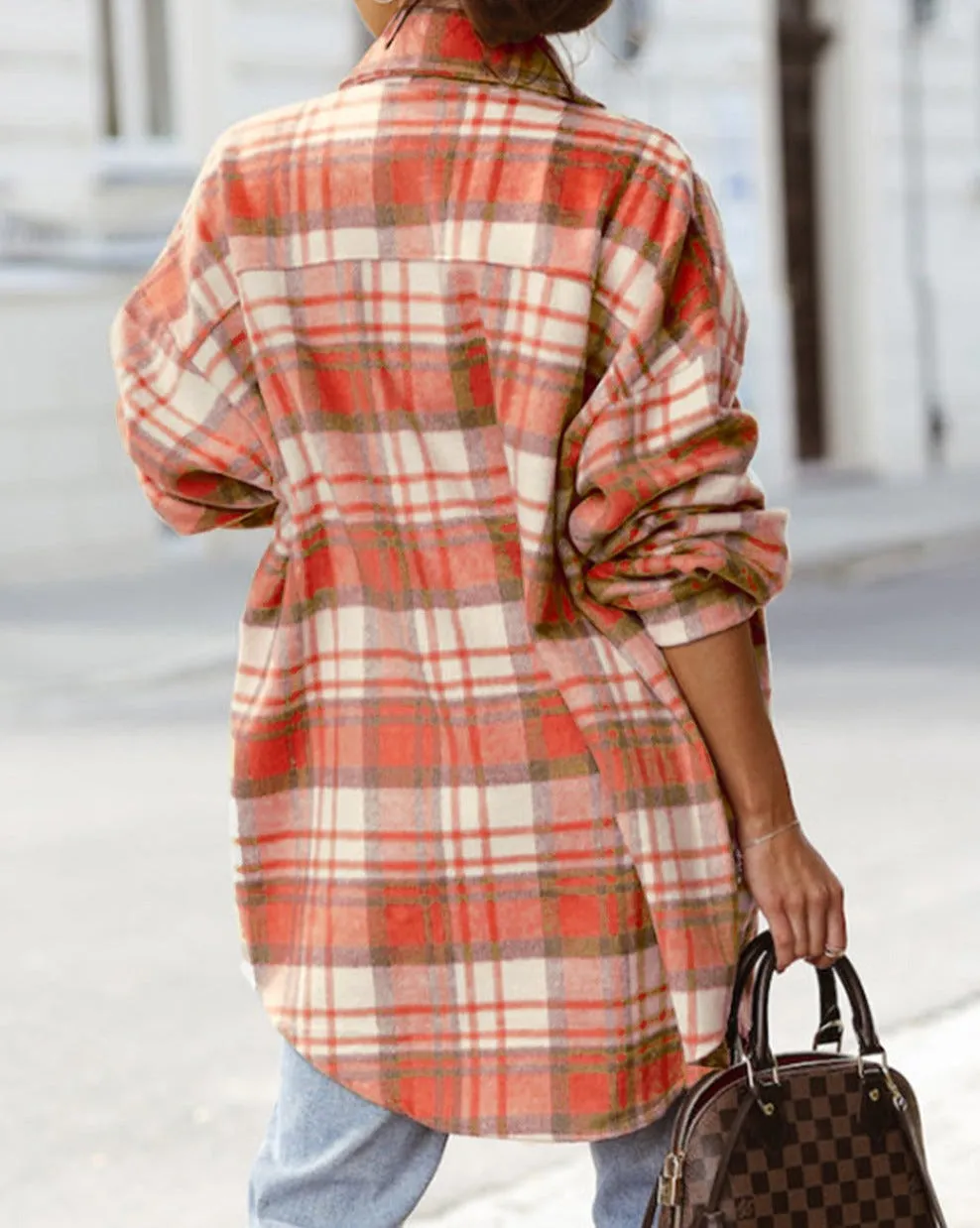 Plaid Flap Pocket Buttoned Shacket