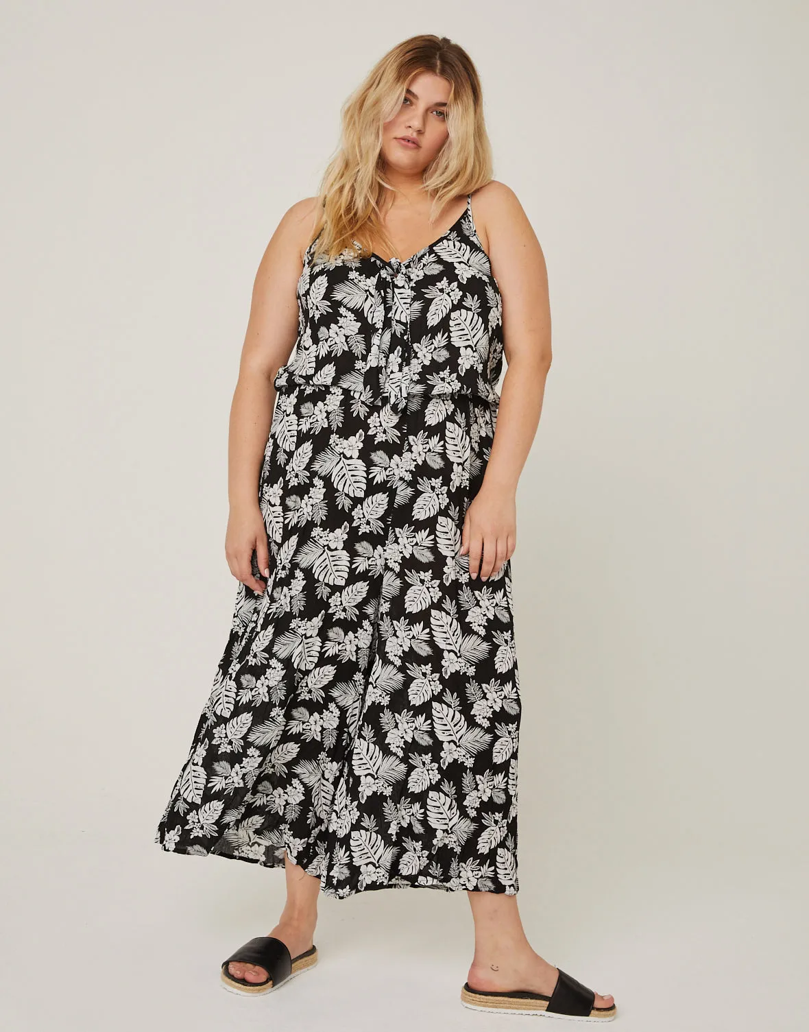 Plus Size Tropical Leaves Jumpsuit