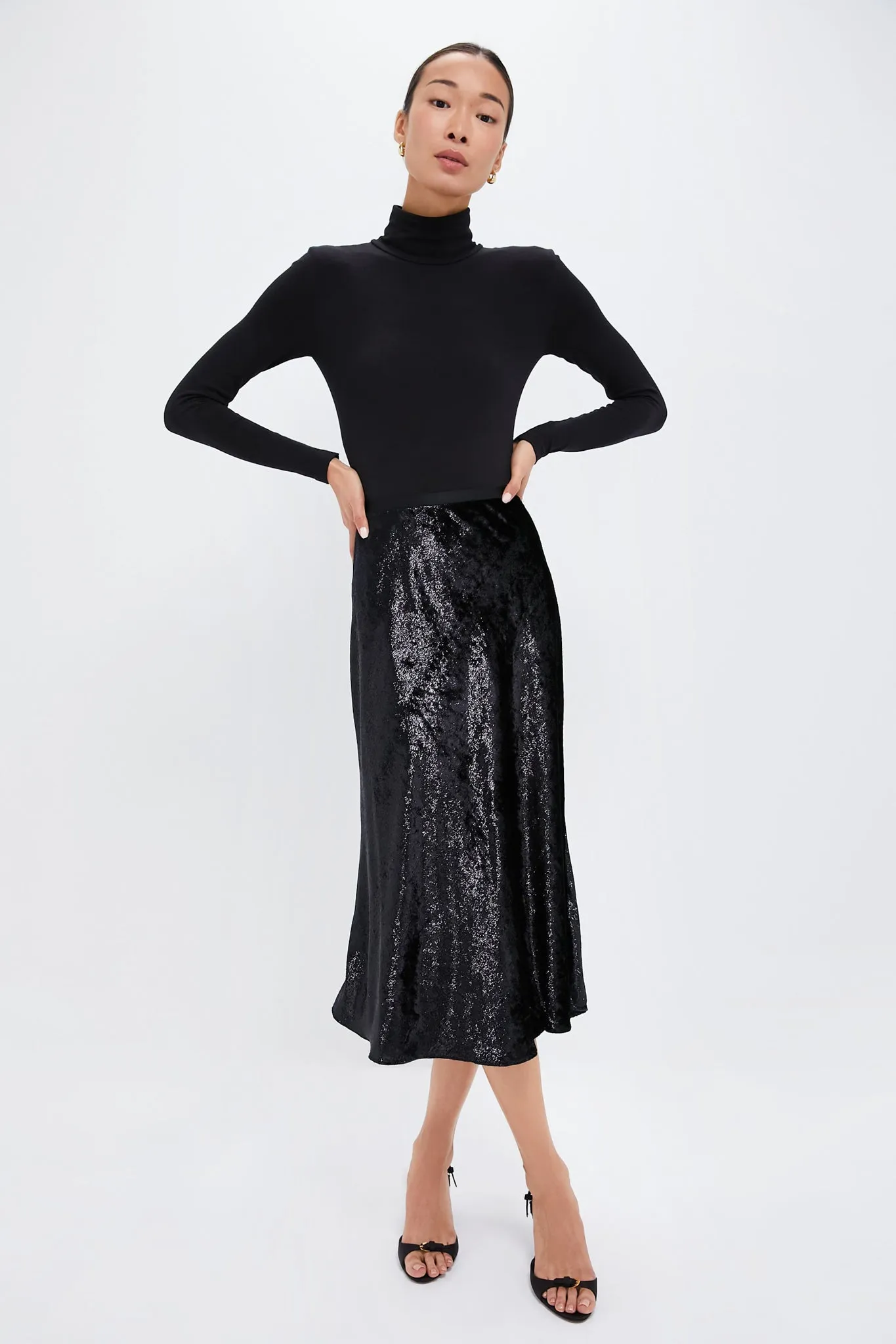 Polo Black Metallic Velvet A-line Skirt