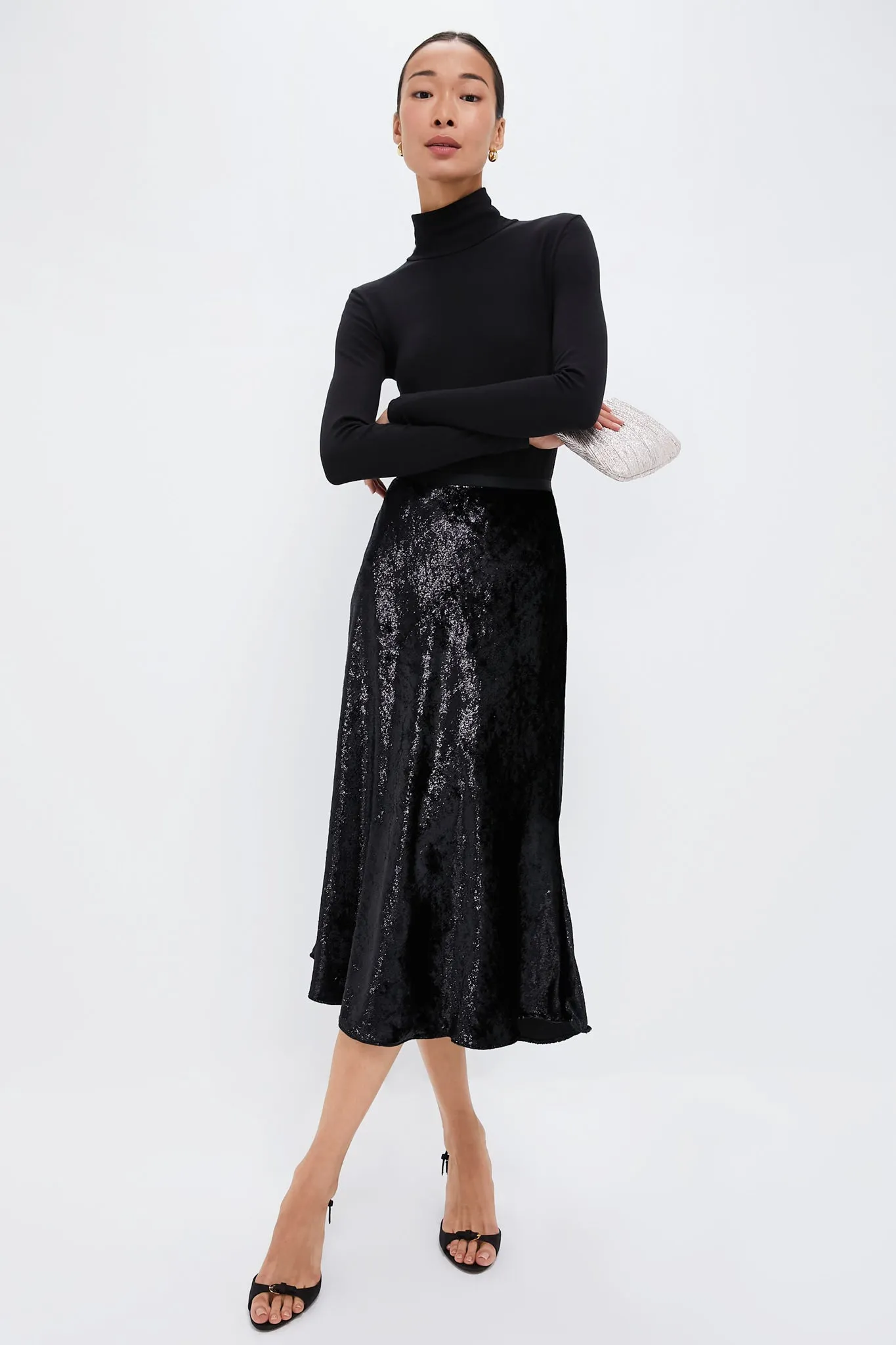 Polo Black Metallic Velvet A-line Skirt