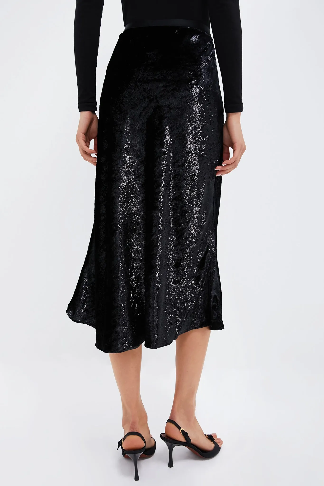 Polo Black Metallic Velvet A-line Skirt