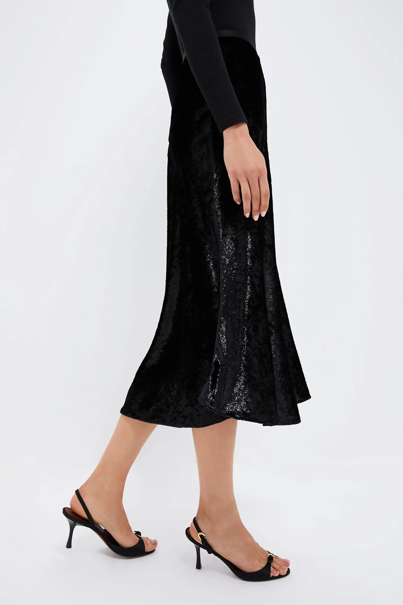 Polo Black Metallic Velvet A-line Skirt