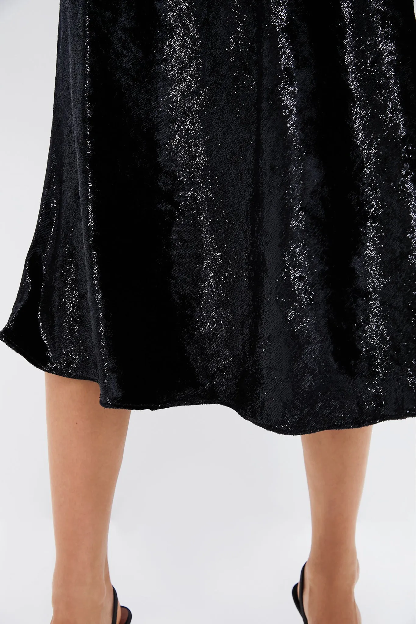 Polo Black Metallic Velvet A-line Skirt