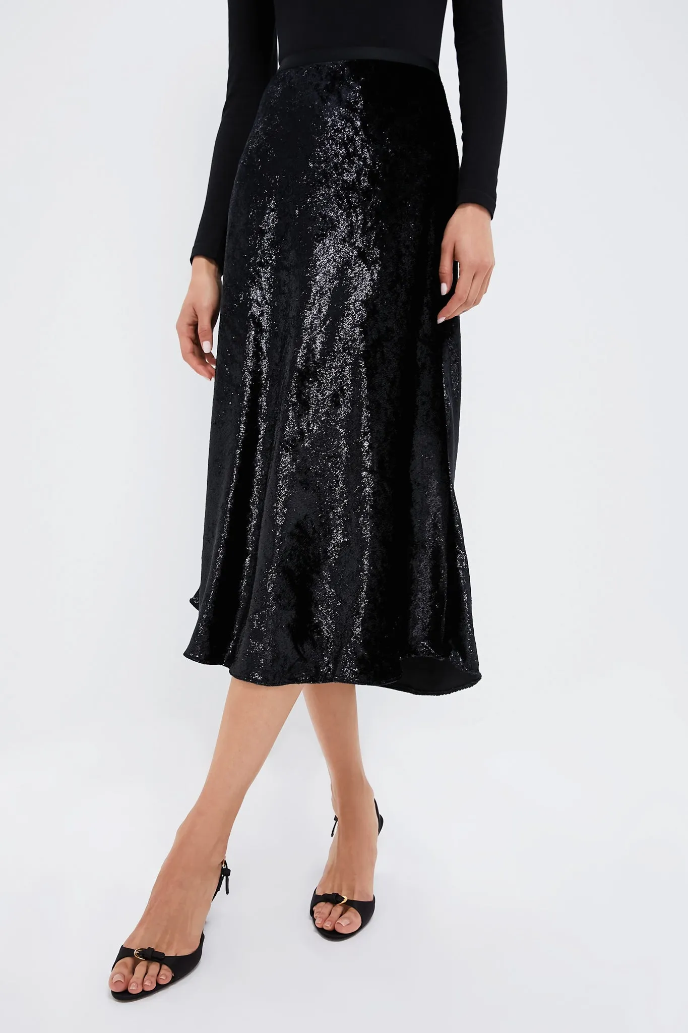 Polo Black Metallic Velvet A-line Skirt