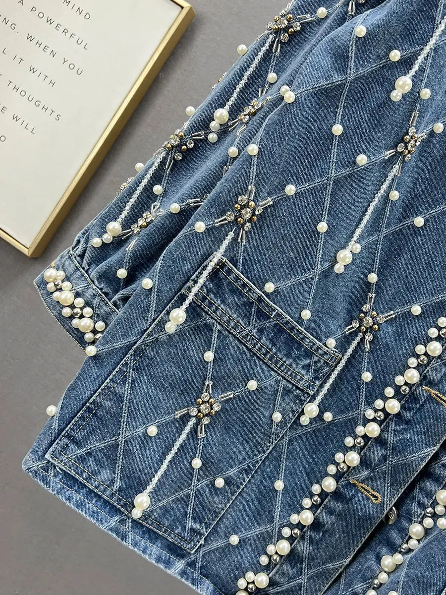 Pre Order: Beaded Diamond Loose Denim Jacket