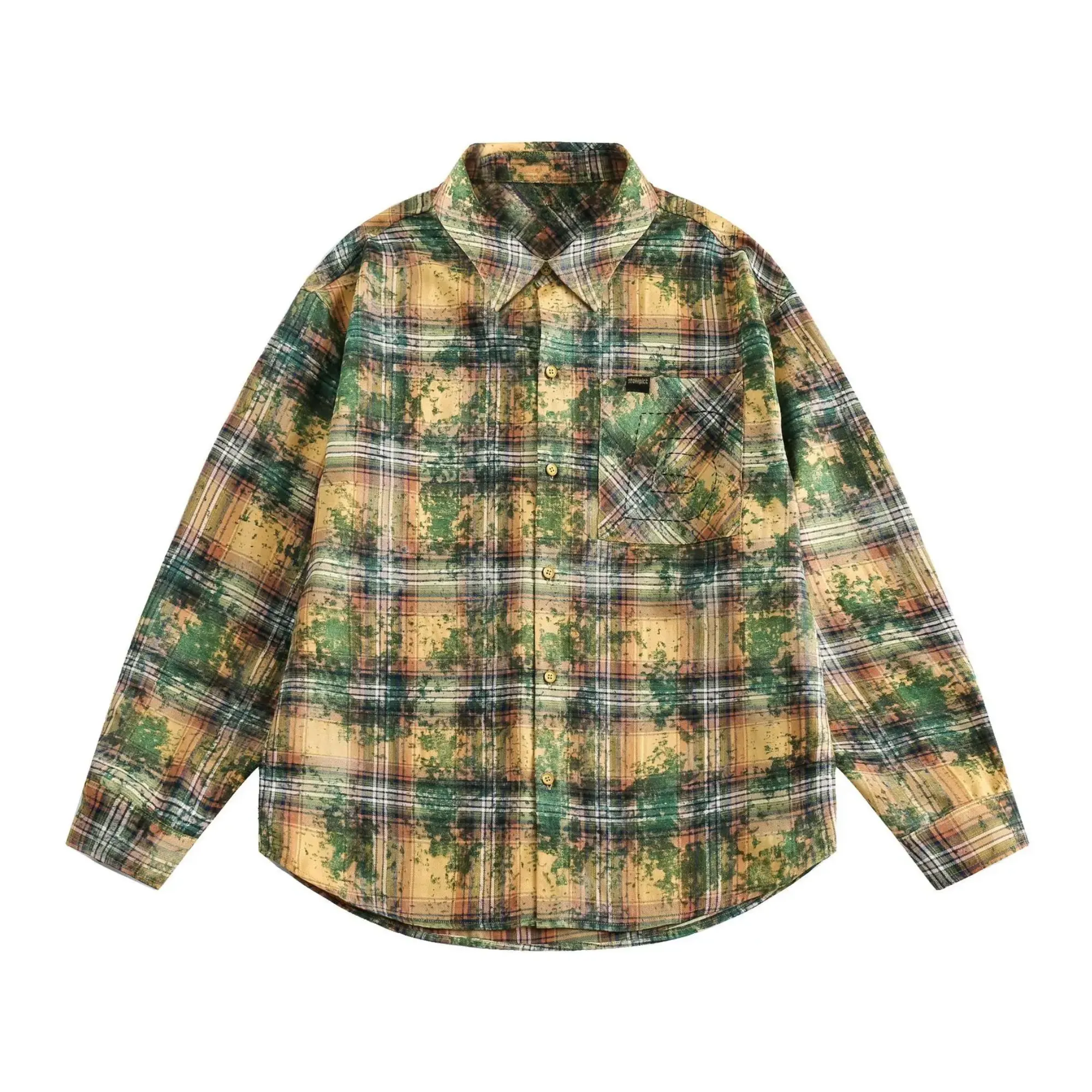 Pre Order:  Contrast Plaid Tie Dye Shirt