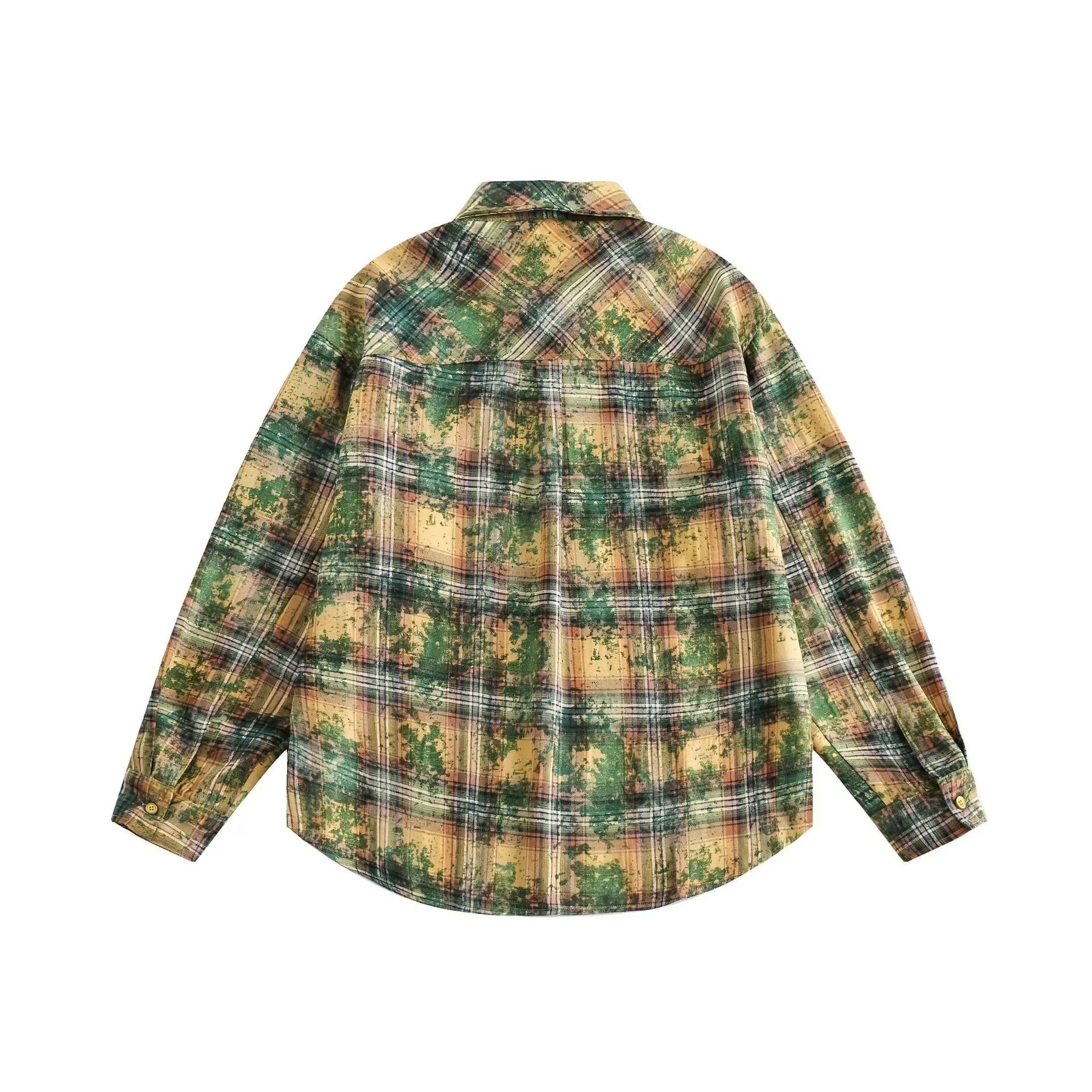 Pre Order:  Contrast Plaid Tie Dye Shirt