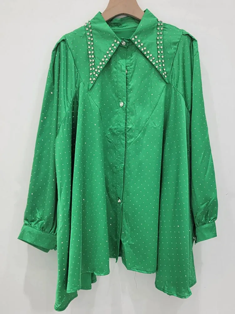 Pre Order:  Diamond Studded Loose Long Sleeved Thin Shirt