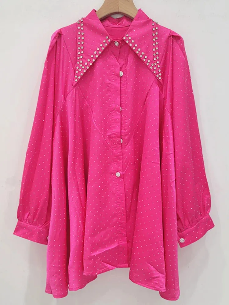 Pre Order:  Diamond Studded Loose Long Sleeved Thin Shirt