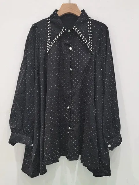 Pre Order:  Diamond Studded Loose Long Sleeved Thin Shirt