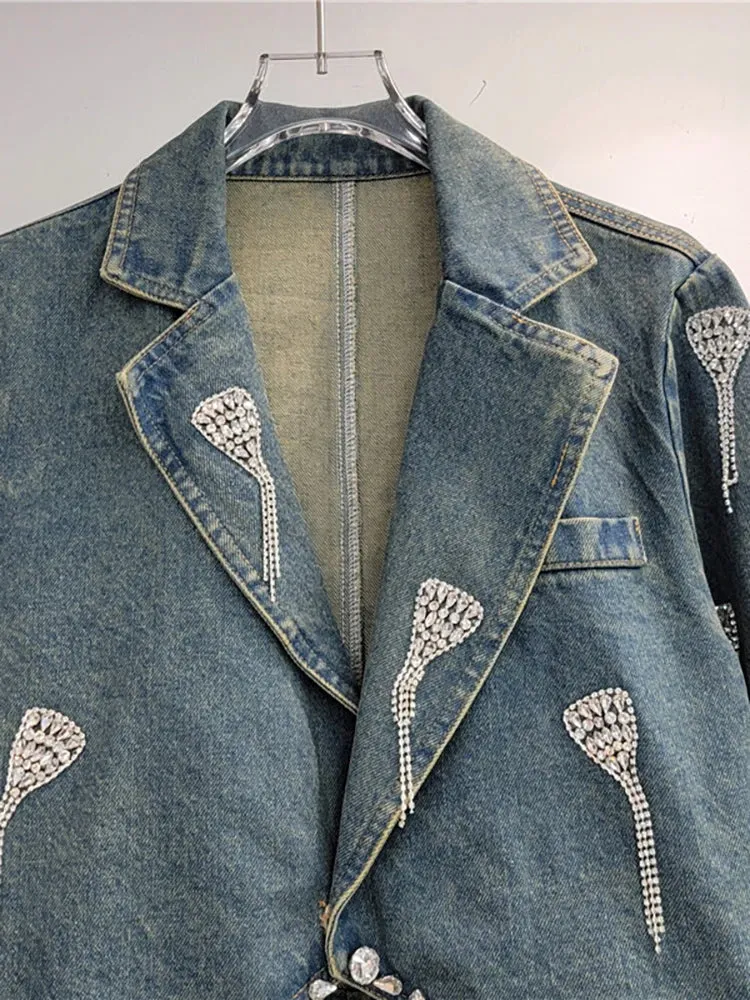 Pre Order: Embroidered Diamond Tassel Short Denim Jacket