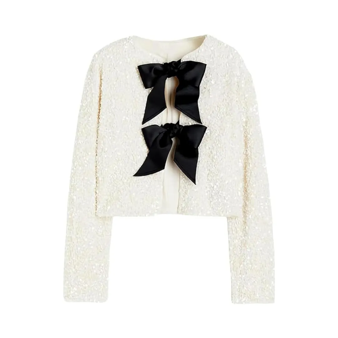 Pre Order:  Front Tie Sequined Jacket