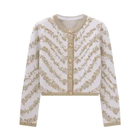 Pre Order:  Gold Beading Knit  Short Cardigan