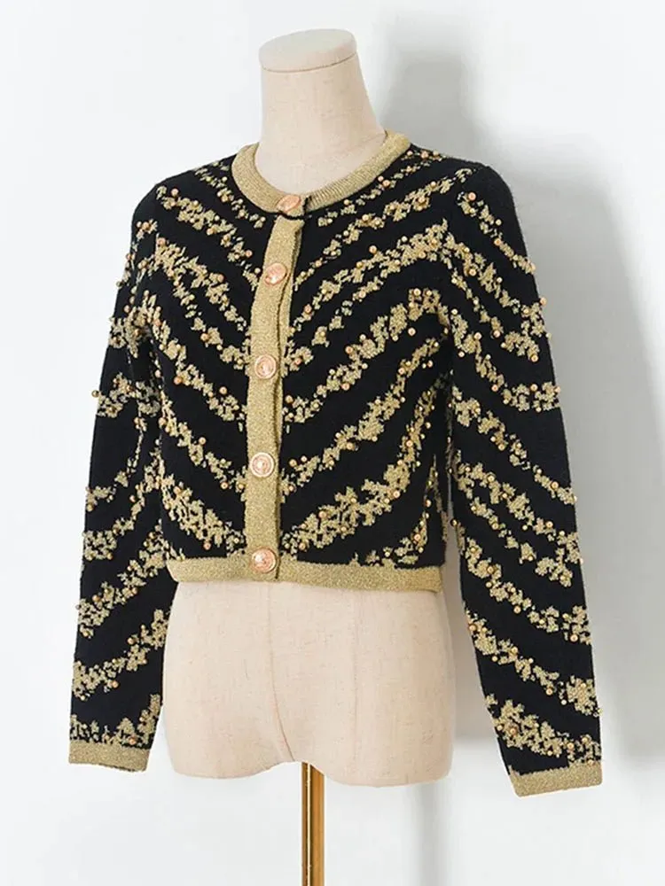 Pre Order:  Gold Beading Knit  Short Cardigan